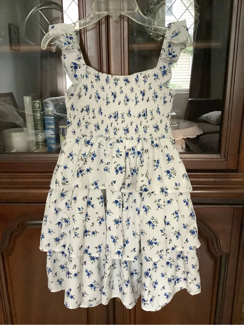 RoseSeek Girls Floral Summer Ruffle Tiered Dress Blue White, 12 Years